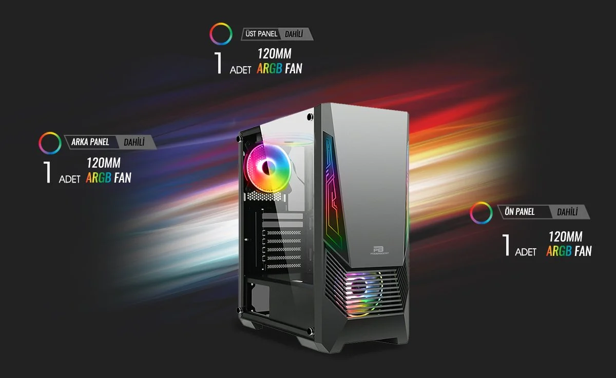 POWERBOOST VK-G2051S 3-ARGB Fanlı Gaming Mid-Tower PC Kasası