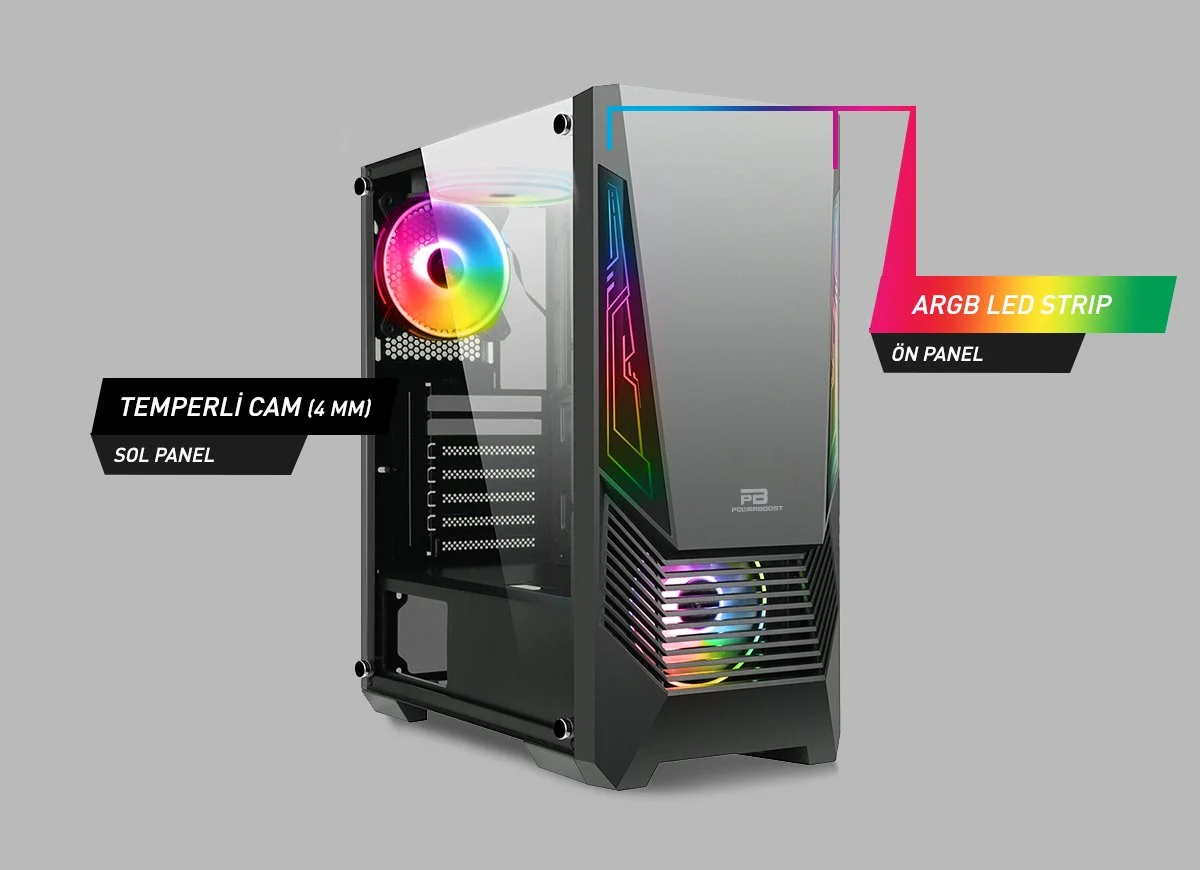POWERBOOST VK-G2051S 3-ARGB Fanlı Gaming Mid-Tower PC Kasası