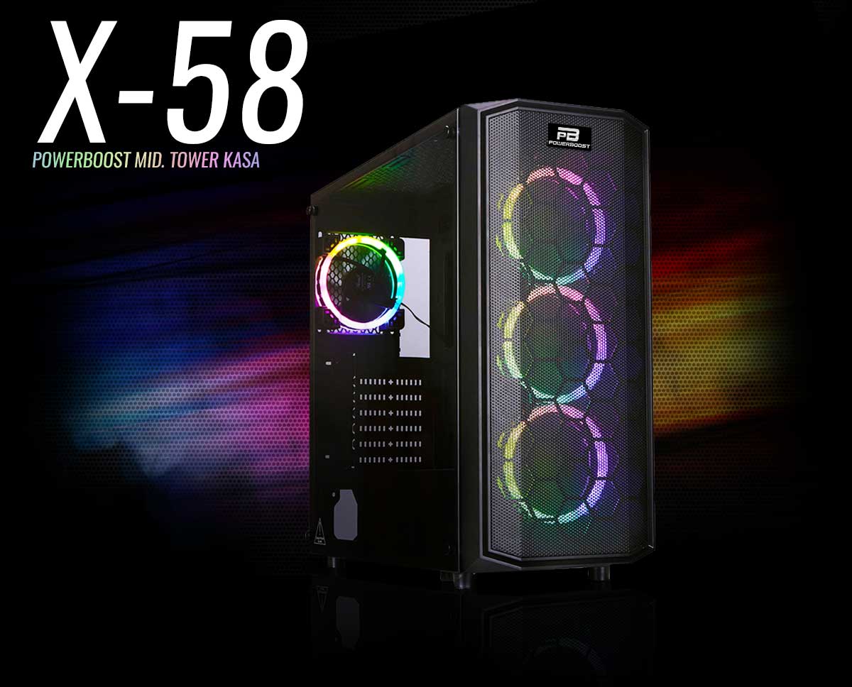 POWERBOOST X58RGB 4-ARGB Fanlı Gaming Mid-Tower PC Kasası