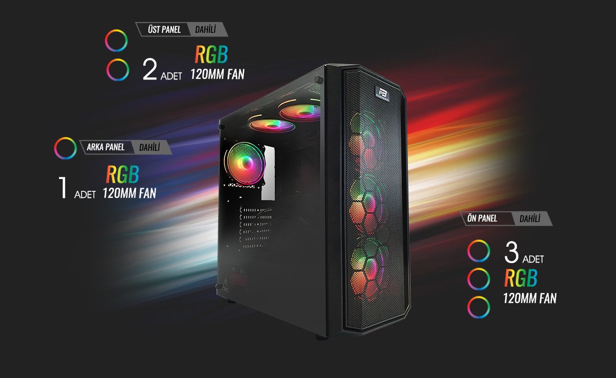 POWERBOOST 650W 80+ X58RGB 6-RGB Fanlı Gaming Mid-Tower PC Kasası