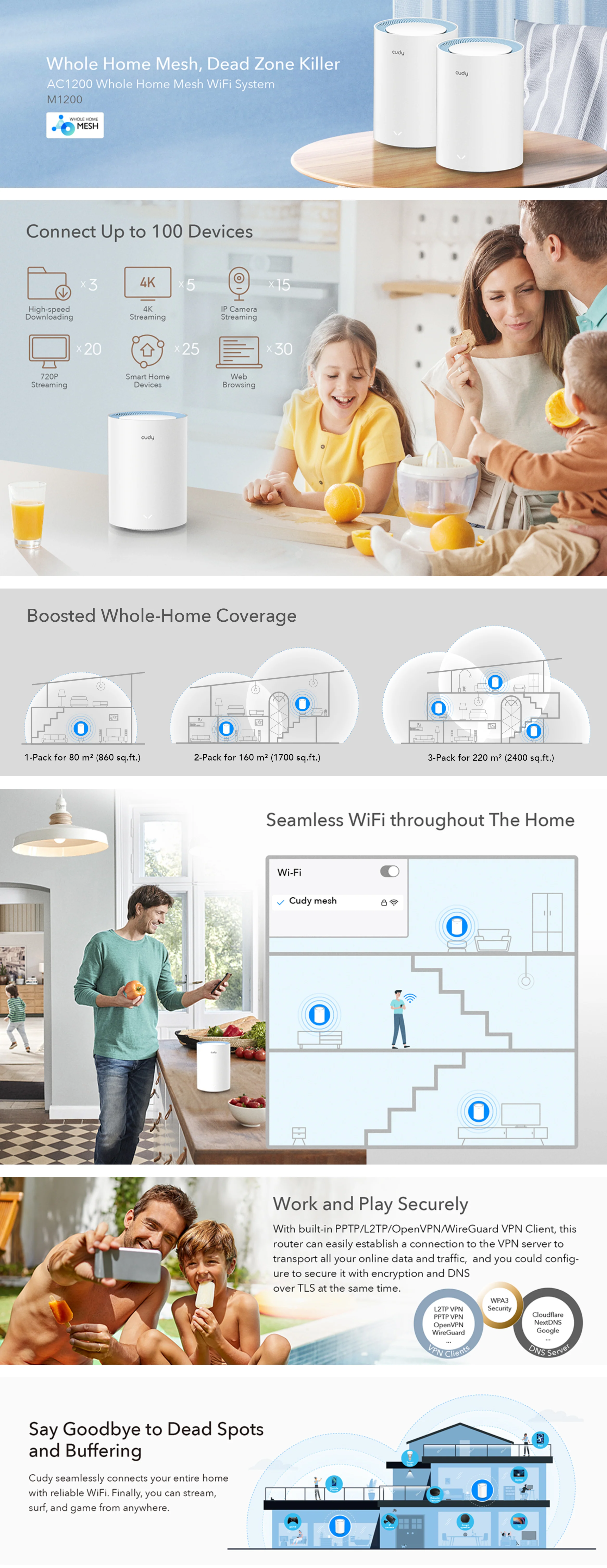 CUDY M1200 WIFI5 AC1200 Çift Bant Router 2'li set