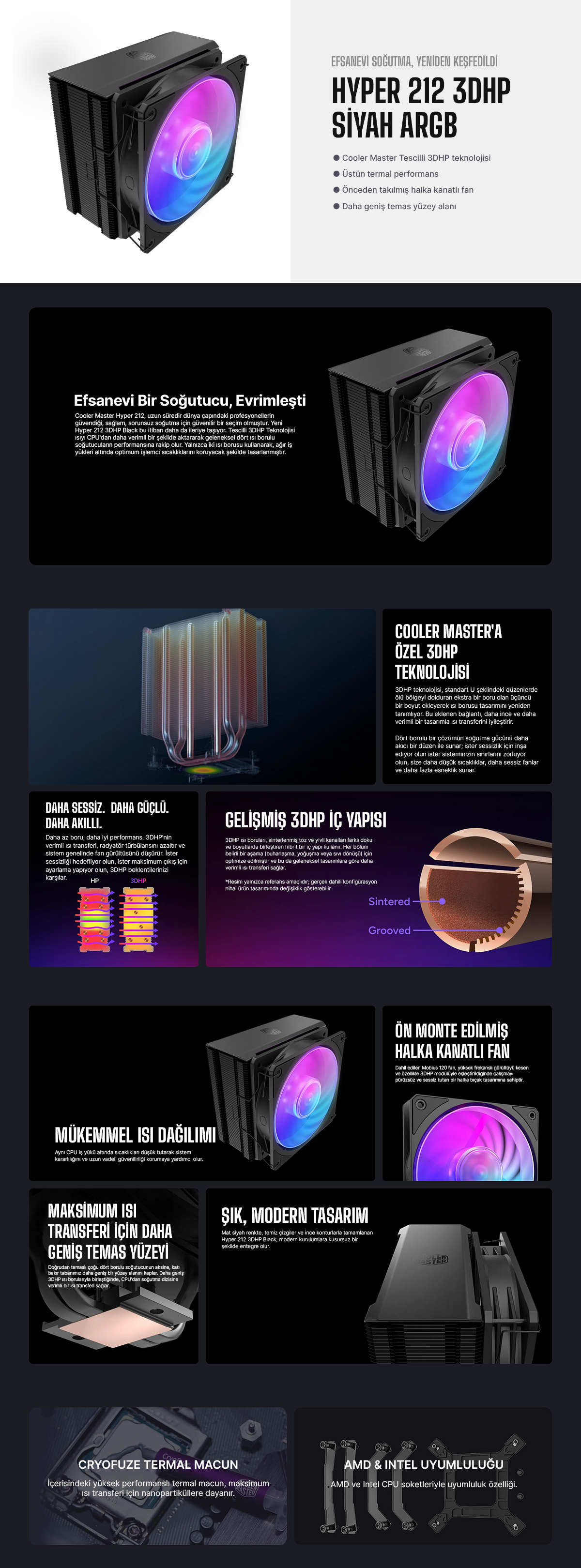 COOLERMASTER HYPER 212 3DHP ARGB AM5-1851p Hava soğutmalı İşlemci Fanı