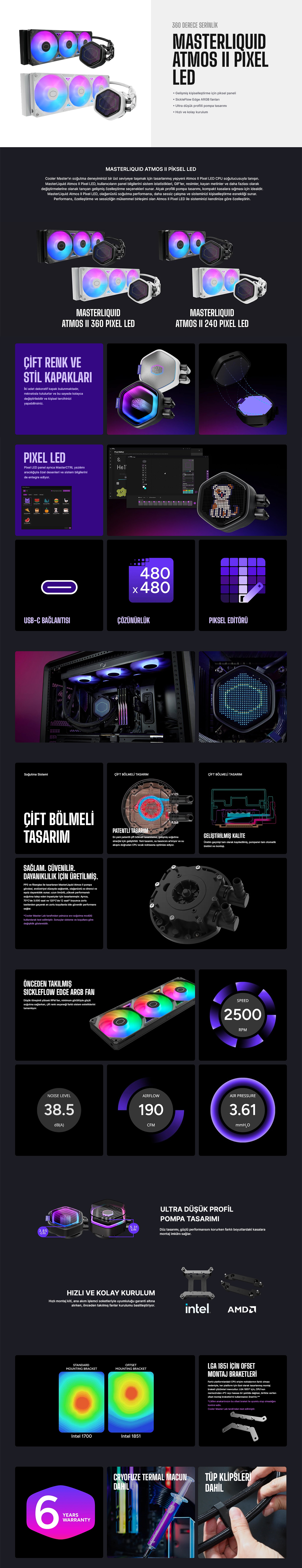 COOLERMASTER 360MM MasterLiquid Atmos II 360 MLX-D36M-A25SZ-P1 ARGB AM5-1851p Sıvı Soğutmalı İşlemci Fanı