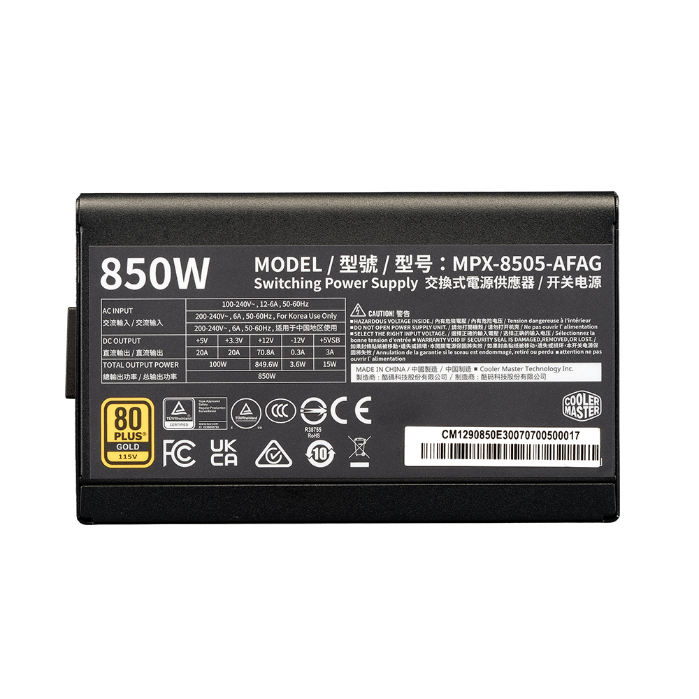 COOLERMASTER 850W 80+ GOLD ELITE MPX-8505-AFAG-BEU PCIE 5.0 Tam Modüler Power Supply