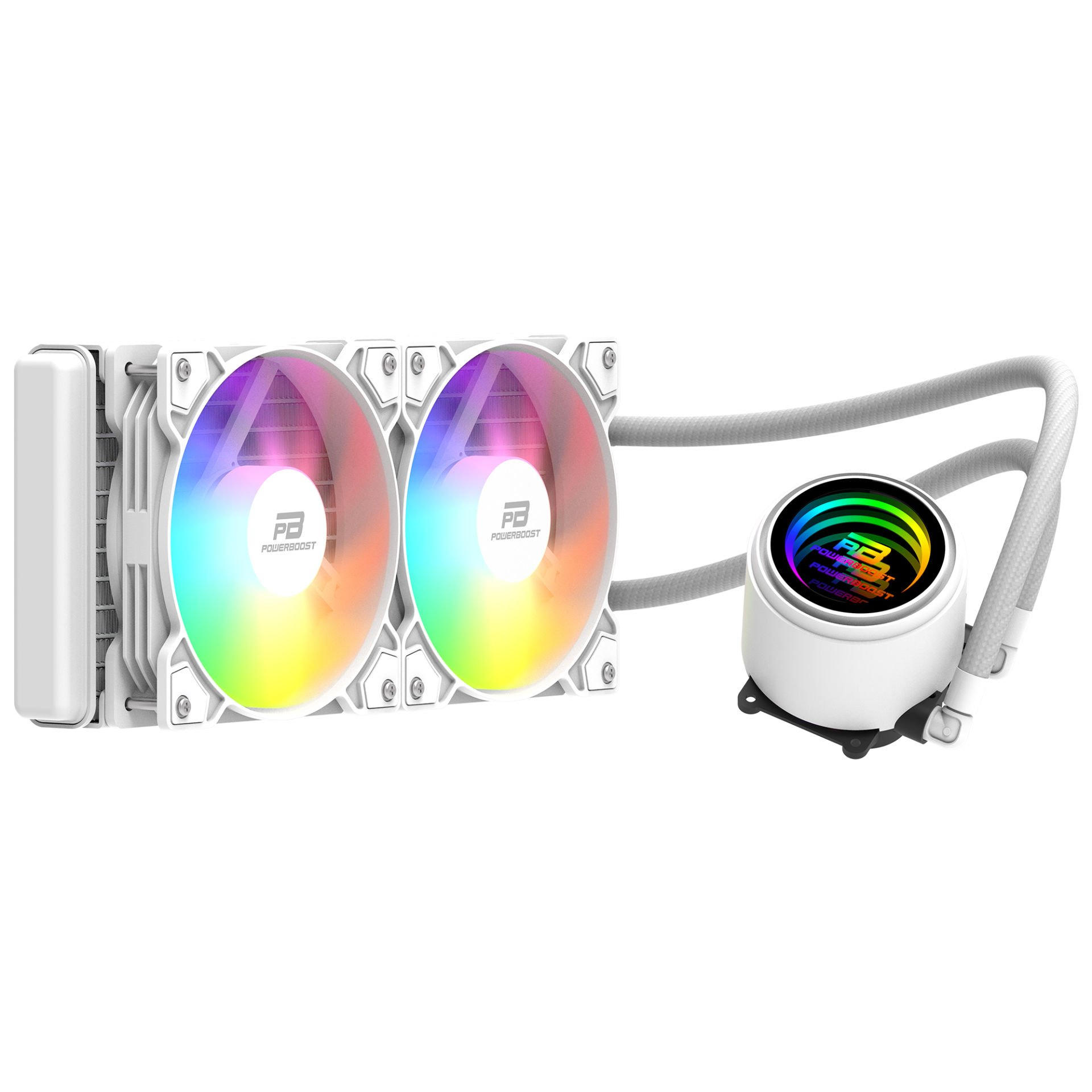 POWERBOOST 240MM CIRCLE 240W PB-LCS-CR240W Rainbow Fanlı AM5-1851p Sıvı Soğutmalı İşlemci Fanı Beyaz ikinci görünüm