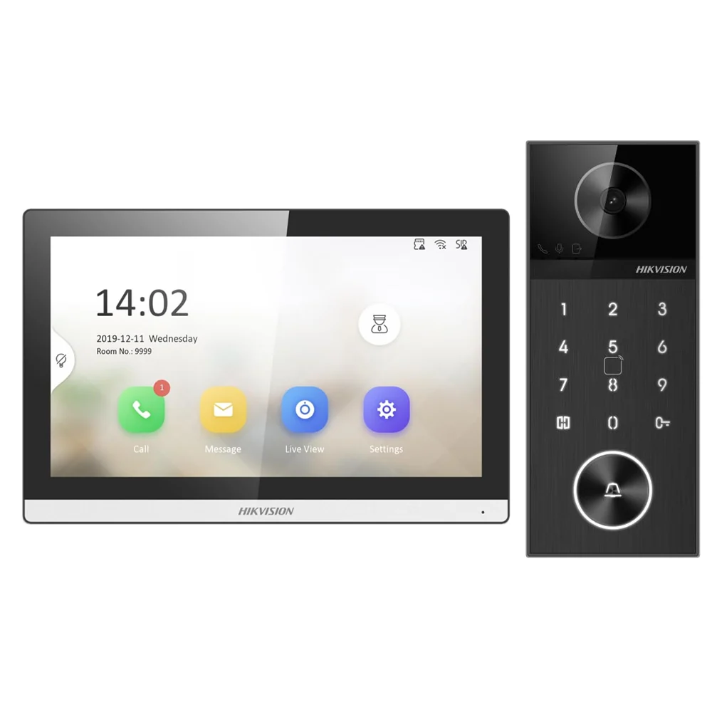 HIKVISION DS-KIS612-P IP Video İnterkom Seti - 7" Dokunmatik Ekran + 4MP Villa Kapı Zili + Kartlı Geçiş