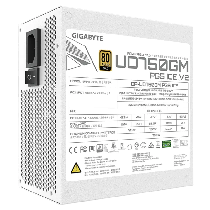 GIGABYTE 750W 80+ GOLD GP-UD750GM PG5 ICE Tam Modüler Power Supply ikinci görünüm
