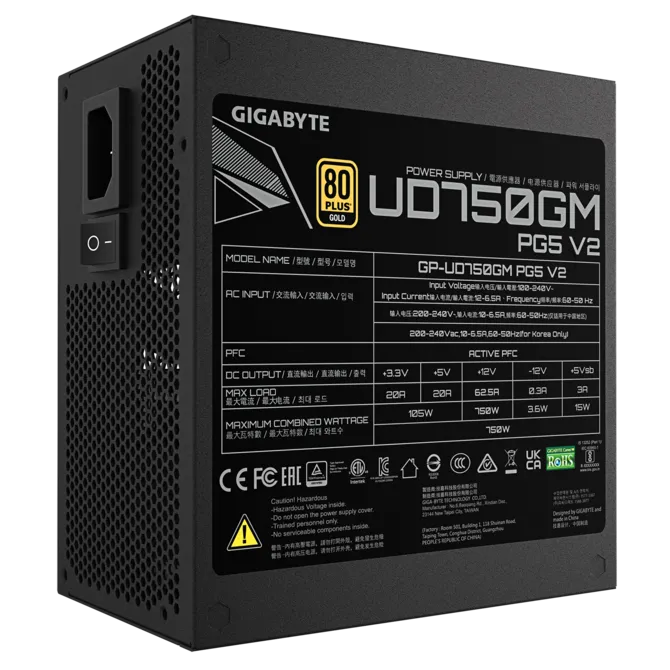 GIGABYTE 750W 80+GOLD GP-UD750GM PG5 V2 Tam Modüler Power Supply ikinci görünüm