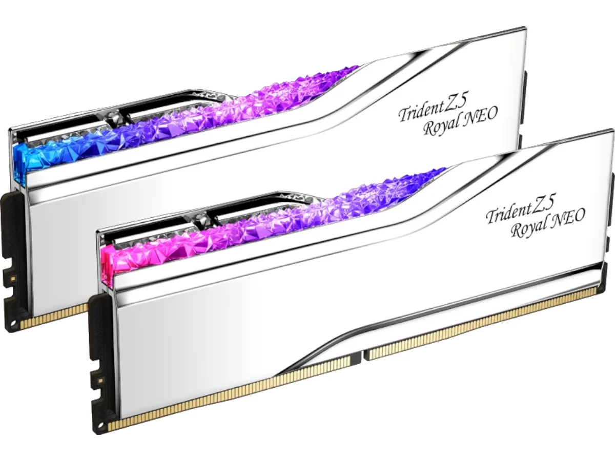 GSKILL 64GB (2X 32GB) DDR5 6000MHZ CL26 RGB DUAL KIT PC RAM / TRIDENT Z5 ROYAL Royal NEO SILVER F5-6000J2636H32GX2-TR5NS ikinci görünüm