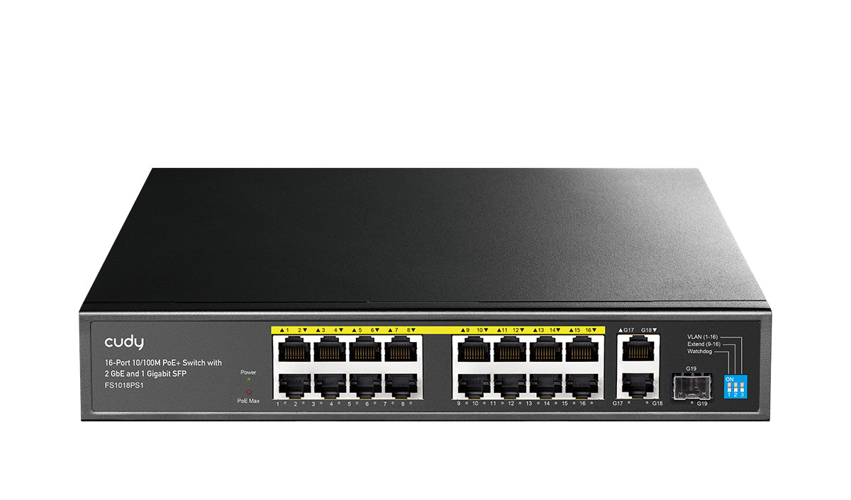 CUDY 16port PoE 200w 1-SFP/2-Uplink 10/100 Yönetilemez Switch FS1018PS1 ikinci görünüm
