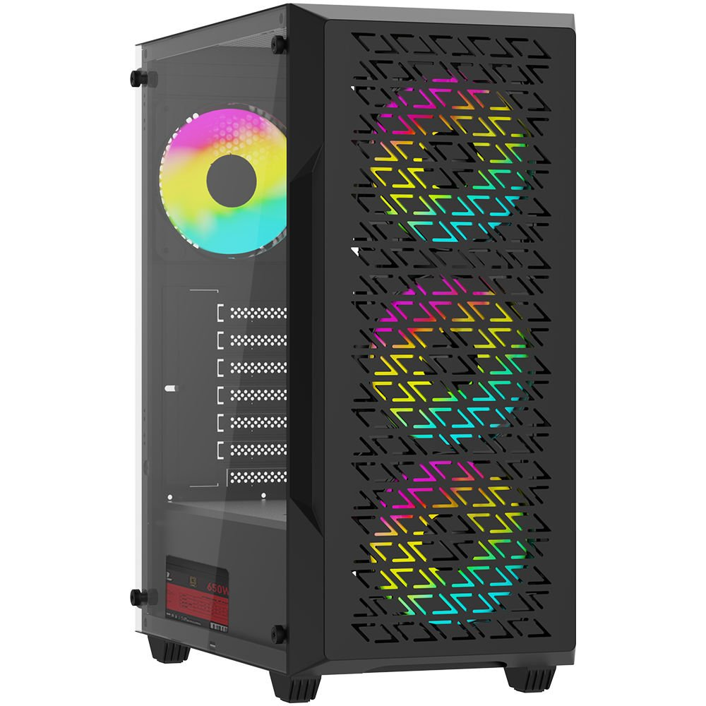POWERBOOST 650W 80+ BRONZE PB-P801AB 4-RGB Fanlı Gaming Mid-Tower PC Kasası ikinci görünüm