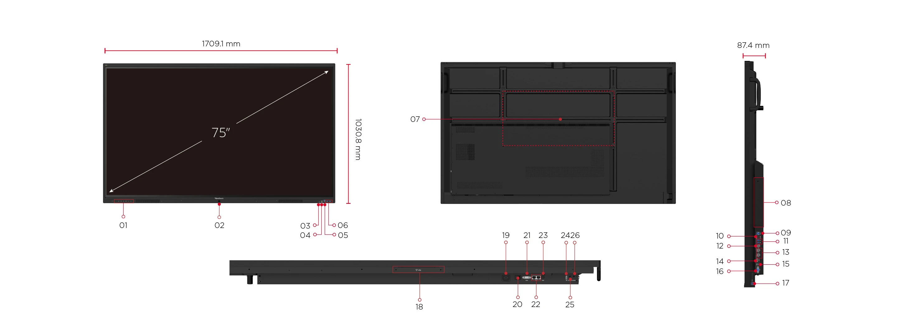 VIEWSONIC 75" IFP7541-1-1C 4K Ultra HD İnteraktif Akıllı Ekran
