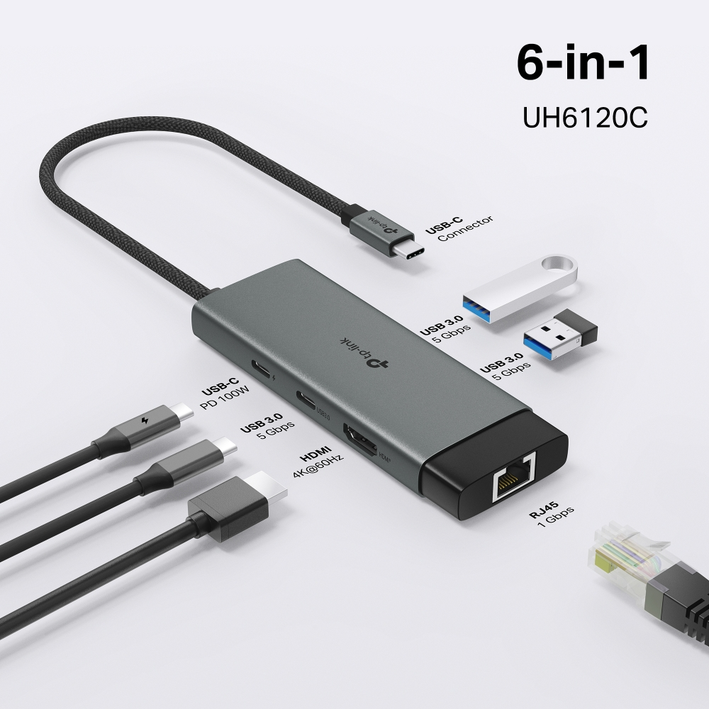 TP-LINK UH6120C TYPEC 6port Hub 4K60Hz 100W PD