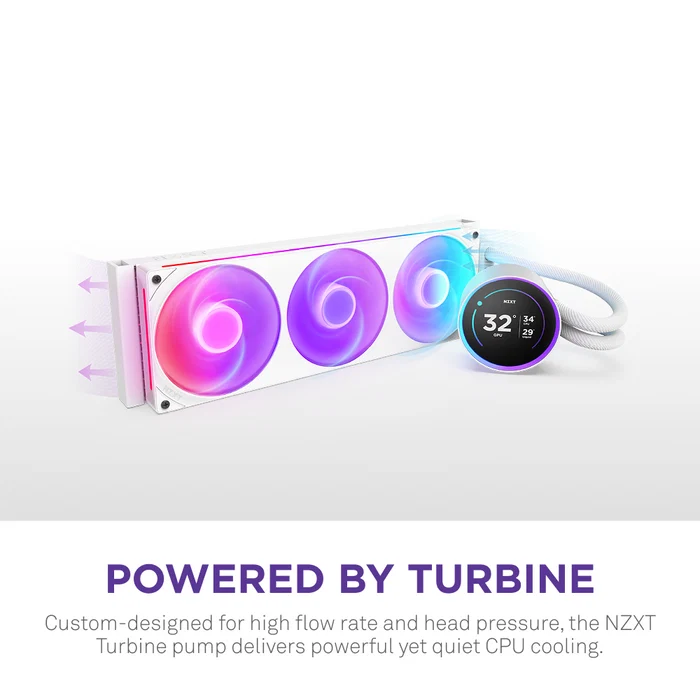 NZXT 360MM LCD KRAKEN ELITE 360 RGB v2 RL-KR36E-W2 AM5-1851p Sıvı Soğutmalı İşlemci Fanı Beyaz