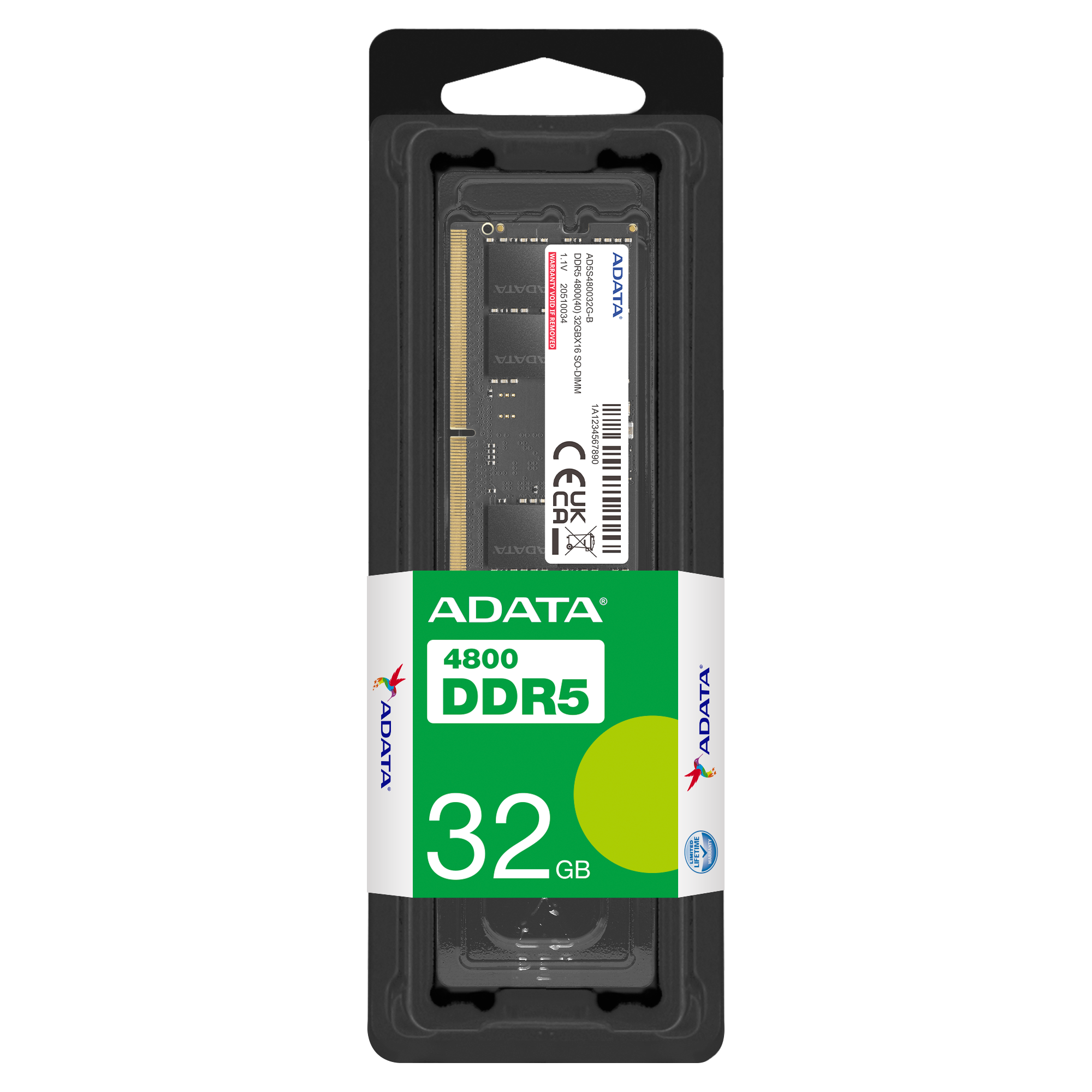 ADATA 32GB DDR5 4800MHZ CL46 NOTEBOOK RAM VALUE AD5S480032G-B