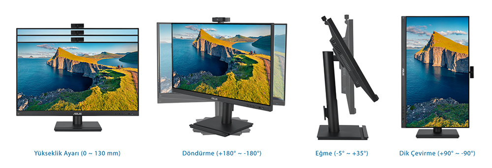 ASUS 23.8" IPS BE249QFK 5MS 100HZ HDMI-DP Web Kameralı Pivot Kurumsal Monitör 1920x1080