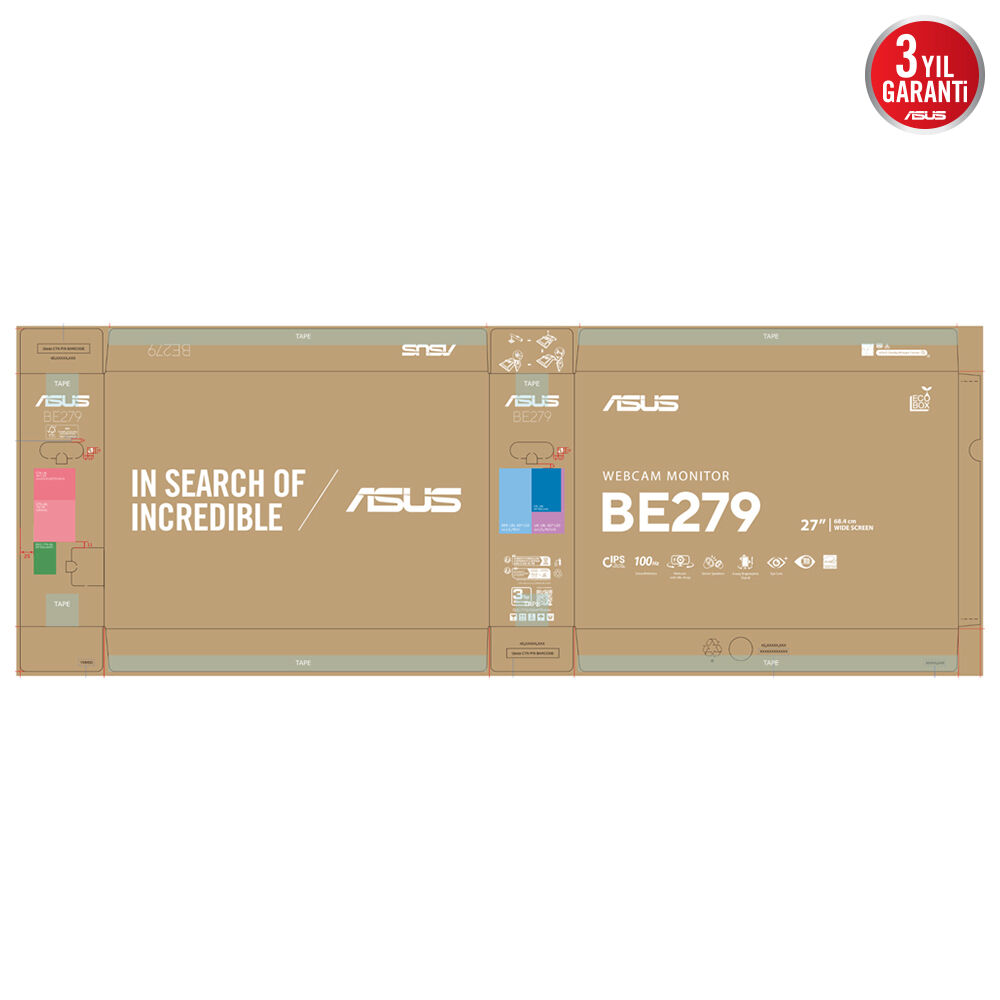 ASUS 27" IPS BE279QFK 5MS 100HZ HDMI-DP Web Kameralı Pivot Kuramsal Monitör 1920x1200