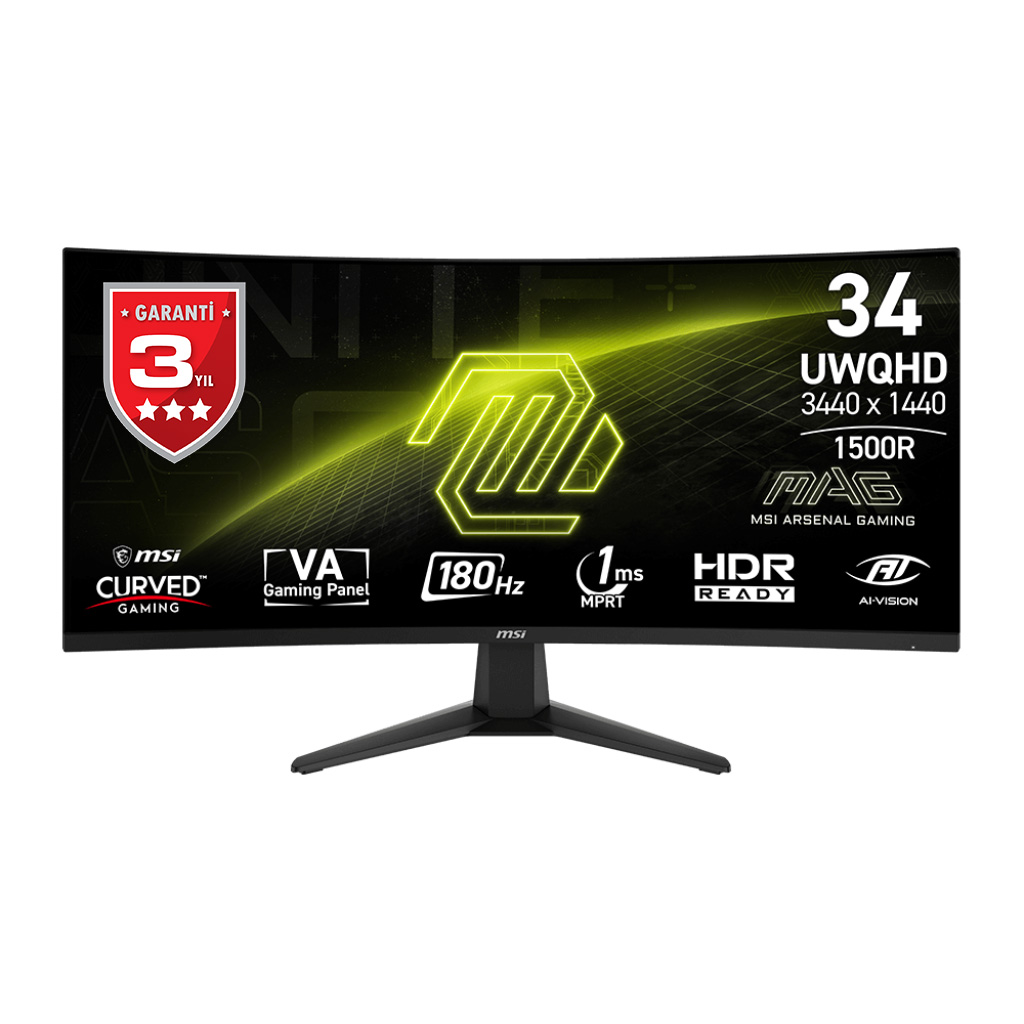 MSI 34" VA MAG 346CQ 1MS 180HZ HDMI-DP Kavisli Gaming Monitör 3440x1440
