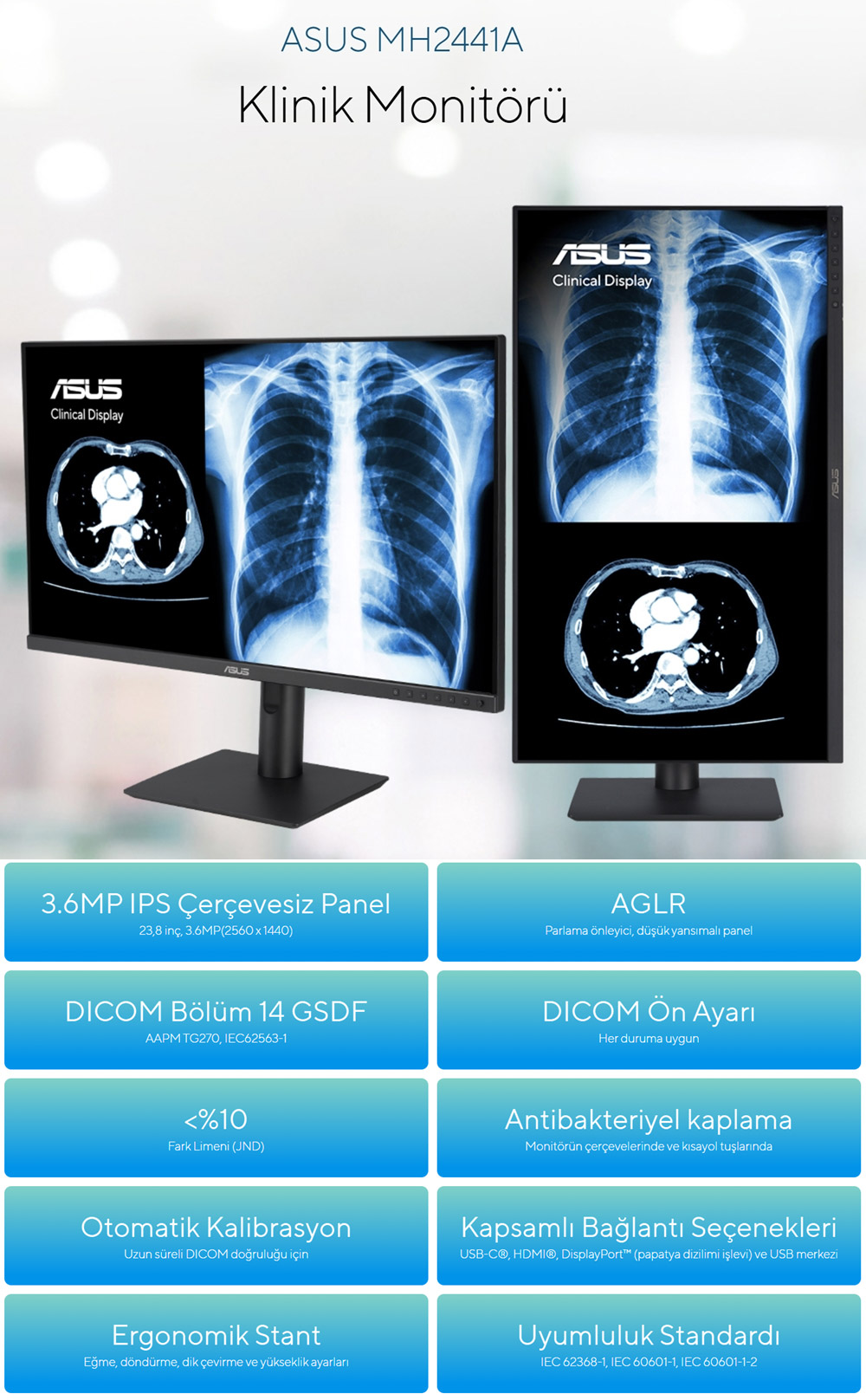 ASUS 23.8" IPS MH2441A HDMI-DP TYPEC Pivot Klinik Monitör 2560x1440