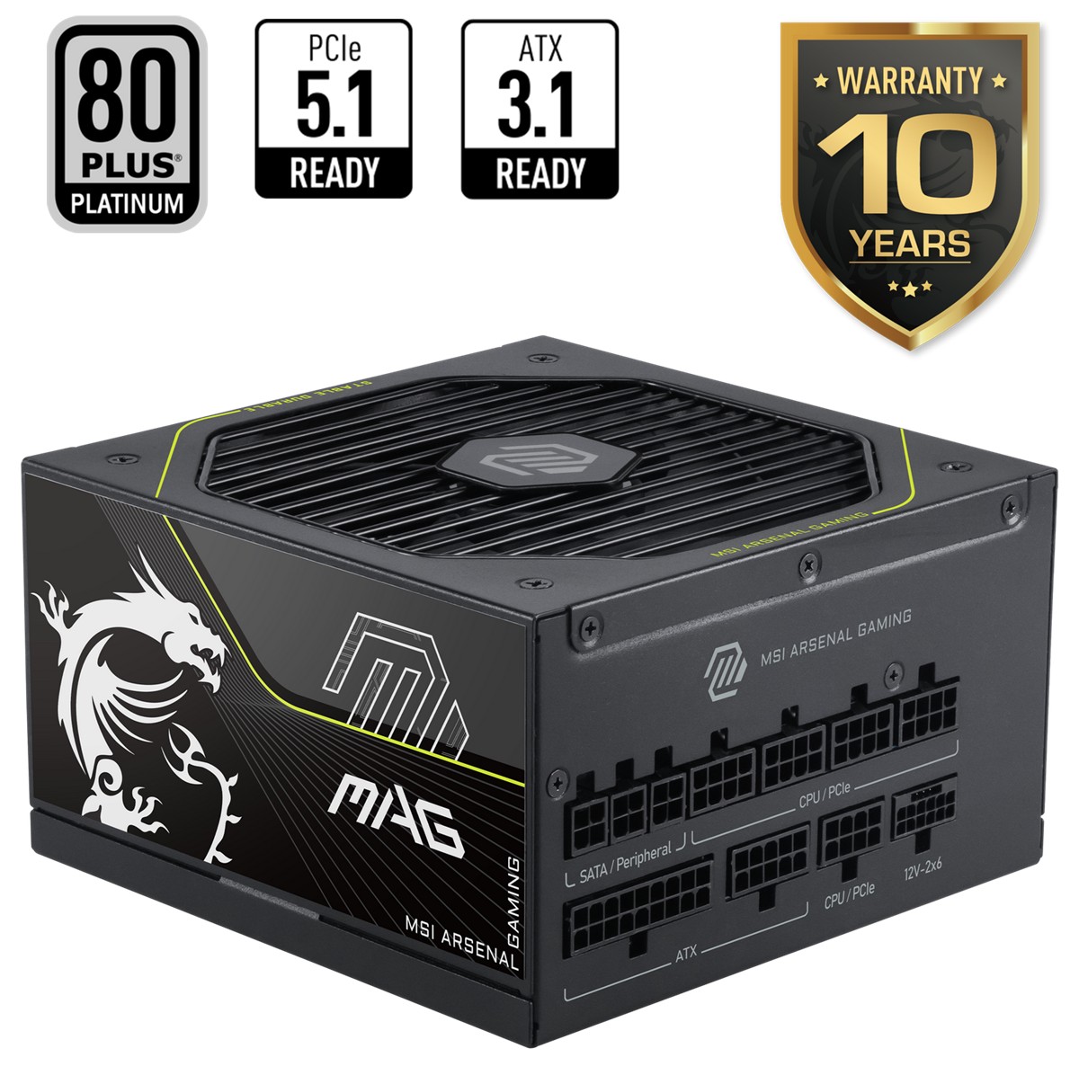 MSI 1200W 80+ PLATINUM MAG A1200PLS PCIE5 Tam Modüler Power Supply