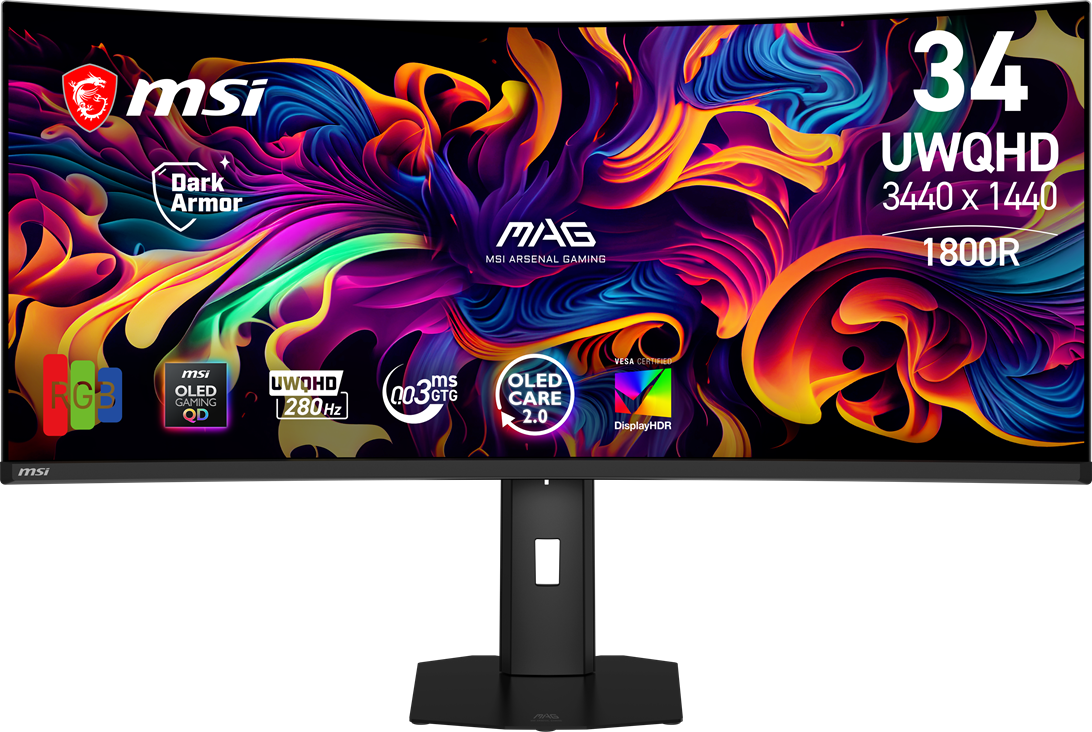 MSI 34" MAG 341CQP QD-OLED X28 0.03MS 280HZ HDMI-DP Kavisli Gaming Monitör 3440x1440