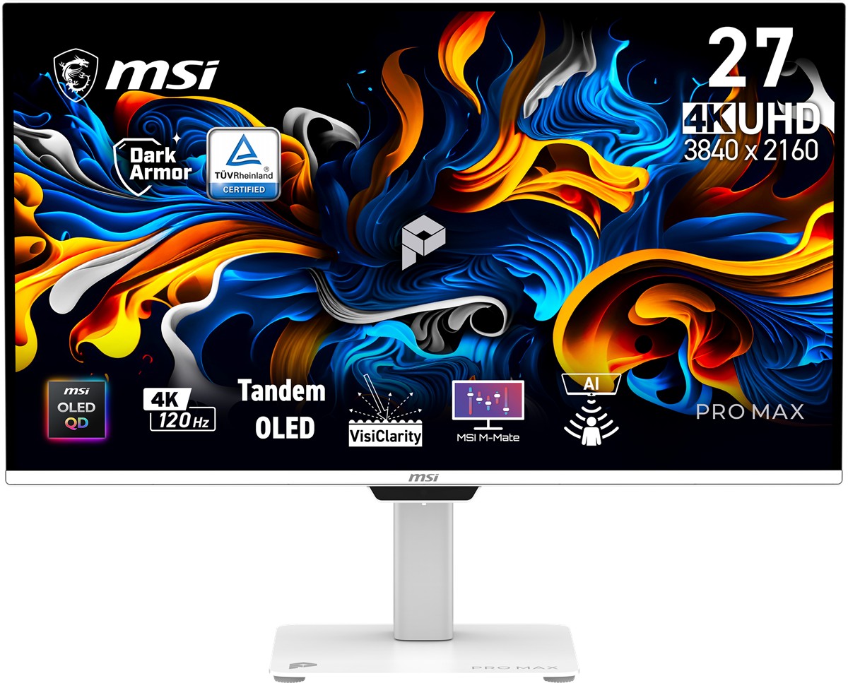 MSI 27" OLED PRO MAX 271UPXW12G 0.03MS 120HZ HDMI-DP Pivot Kurumsal Monitör 3840x160 Beyaz