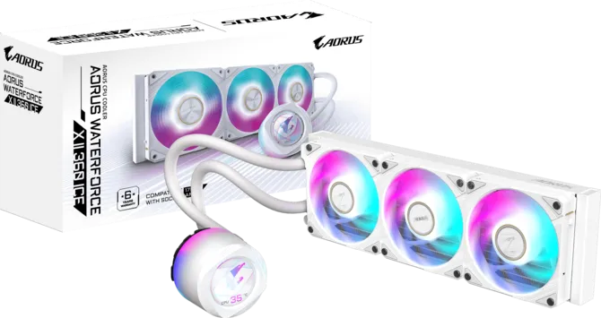 GIGABYTE 360MM LCD AORUS WATERFORCE X II 360 ICE ARGB AM5-1851p Sıvı Soğutmalı İşlemci Fanı Beyaz