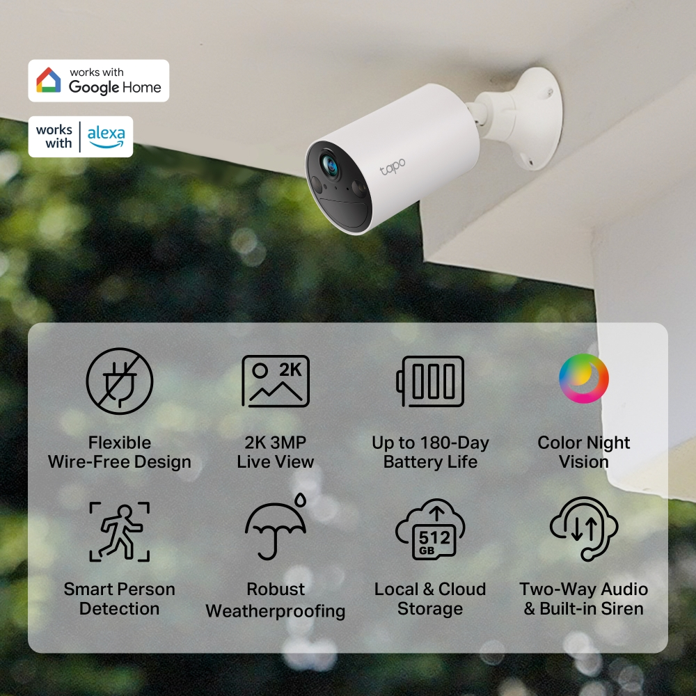 TP-LINK 3MP Bullet Kablosuz Pilli Dış Mekân IP Kamera Tapo C410