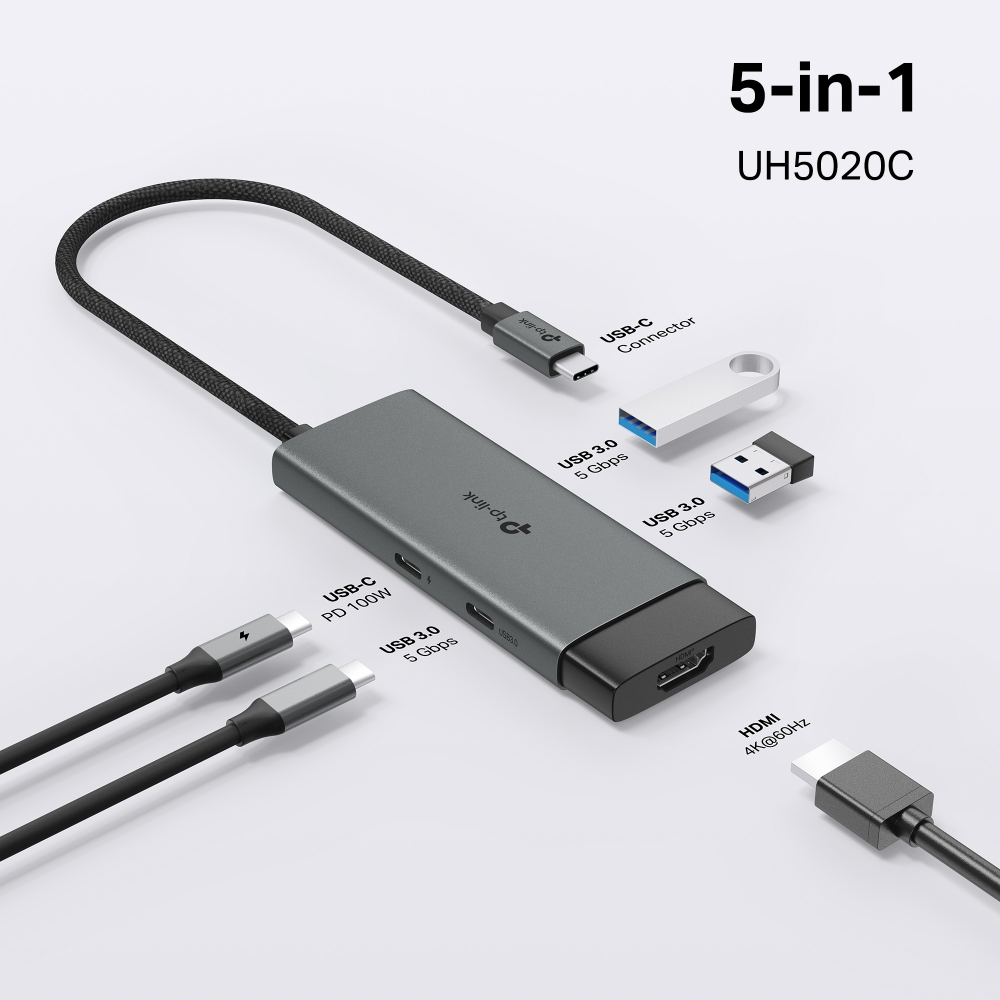 TP-LINK UH5020C USB-C 5 Port 5Gbps 4K 60Hz HDMI 100W PD Hub Çoklayıcı